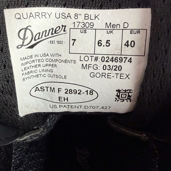 Danner Quarry Mens 7 Soft Toe Waterproof 17309 Black Leather Lace Up USA Made